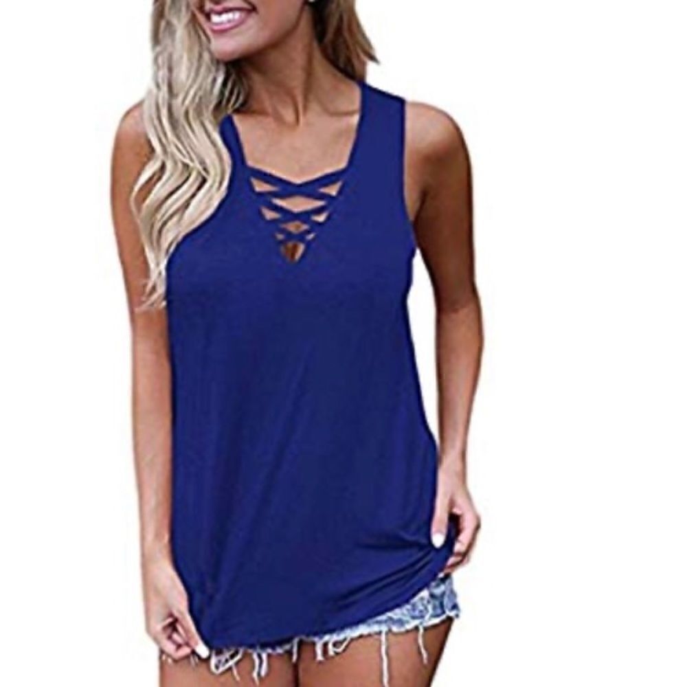 Criss Cross Sleeveless Lace up Blouse